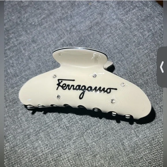 Ferragamo White Hair Clip with Crystals - Picture 1 of 3